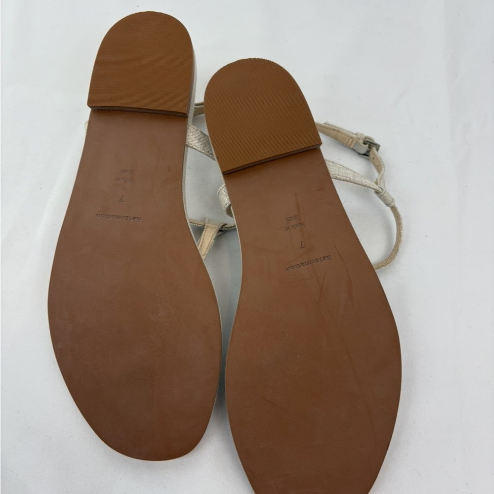 Reformation Cream Linen Thea T-Strap Women's Sandals Brand New! - Picture 8 of 9